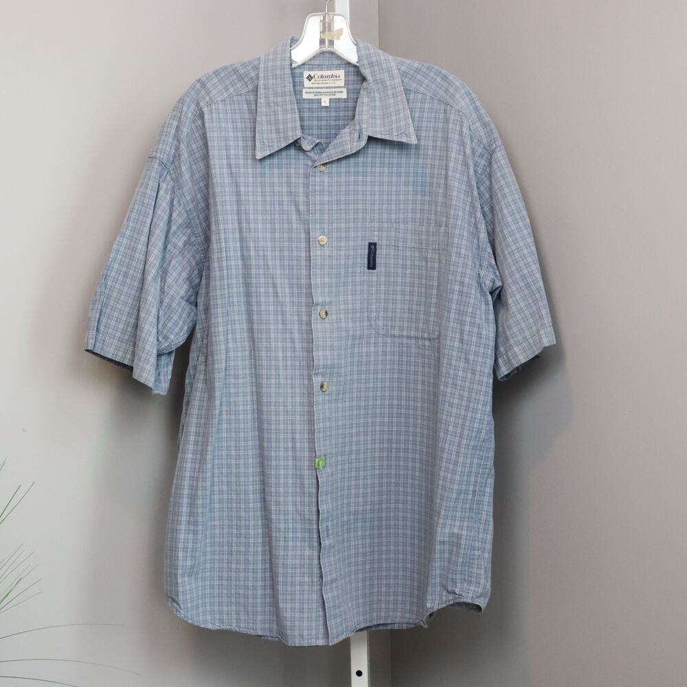 Columbia XL Short Sleeve Button-Up‎ Shirt Blue Plaid Cotton